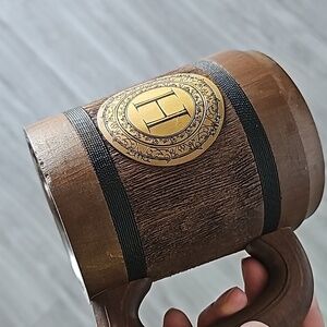 Wooden mug with metal interior